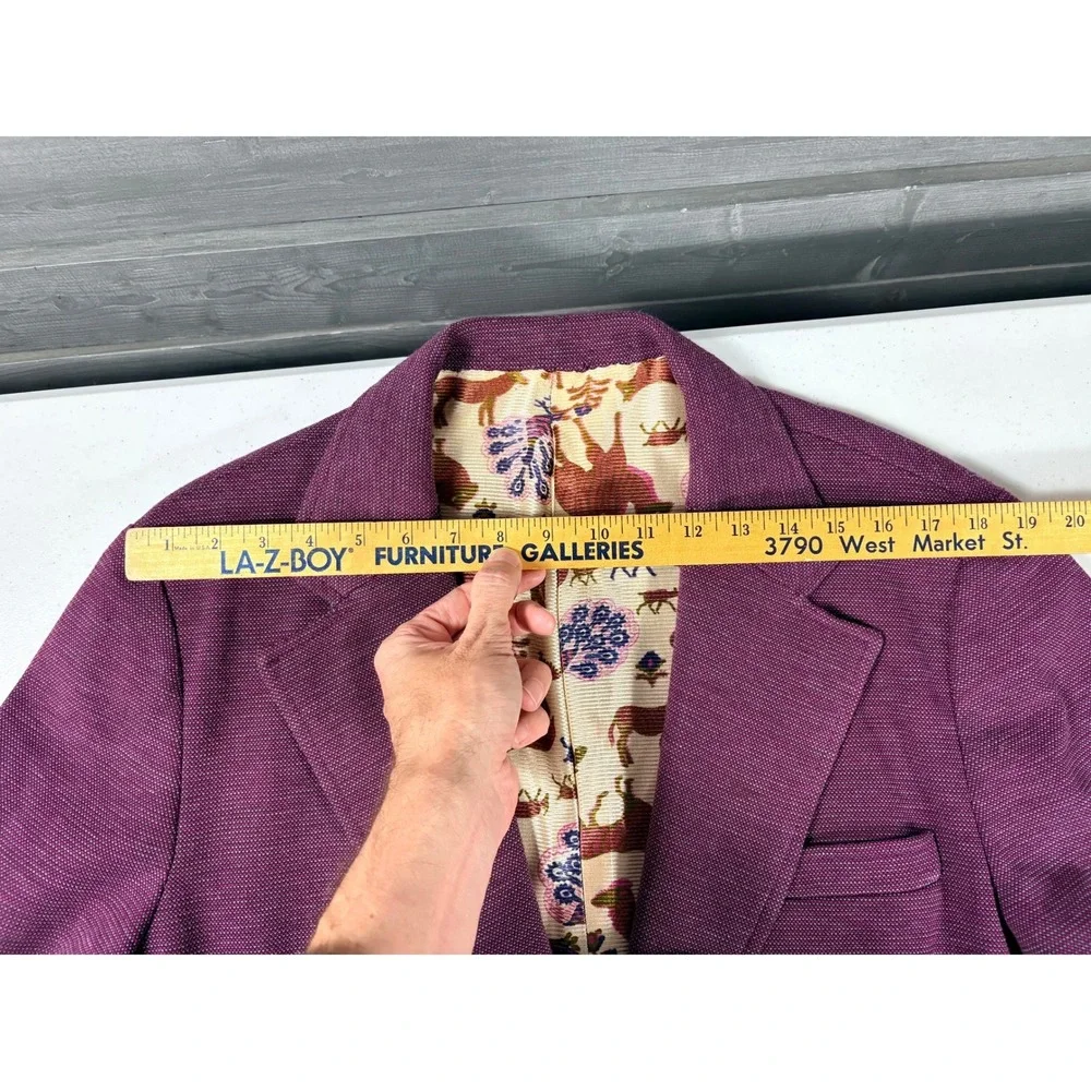 Vintage 70s Handmade Purple Knit Blazer Animal Print Leisure Suit Disco Mens 44